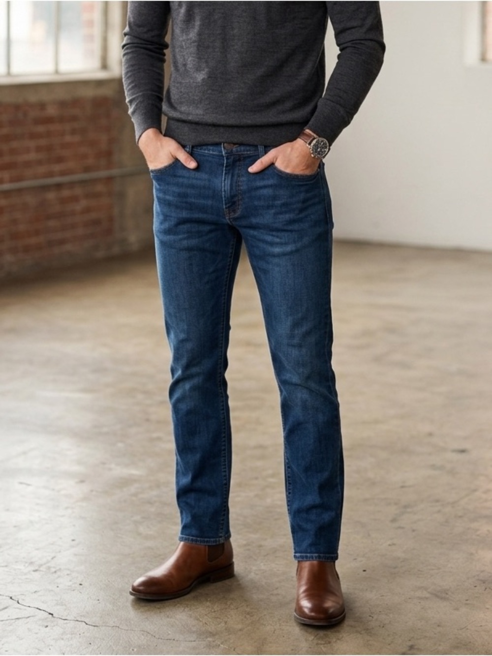 PAIGE Federal Slim Straight Leg Jeans Men's 34 Dark Wash Transcend USA